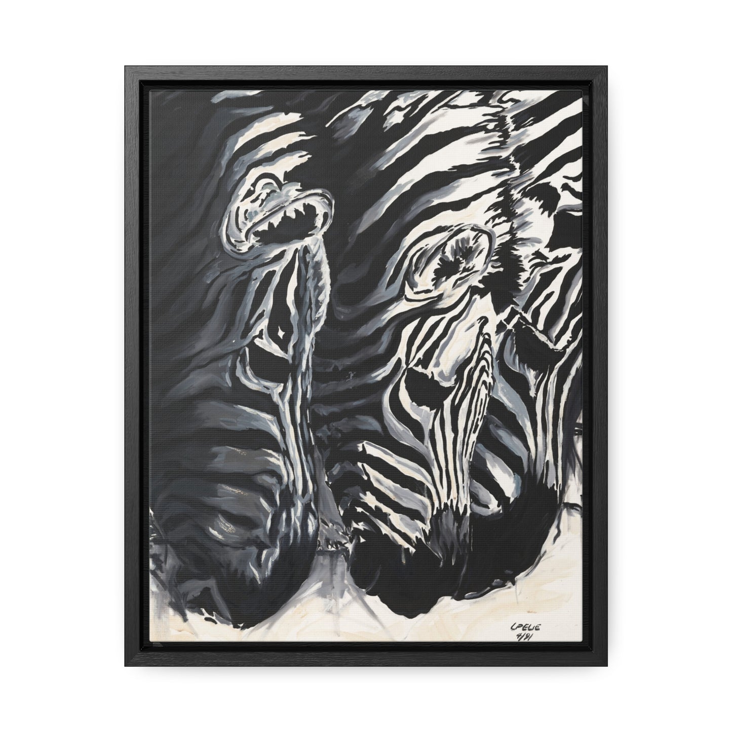 The Baby Zebras - Framed Canvas Print