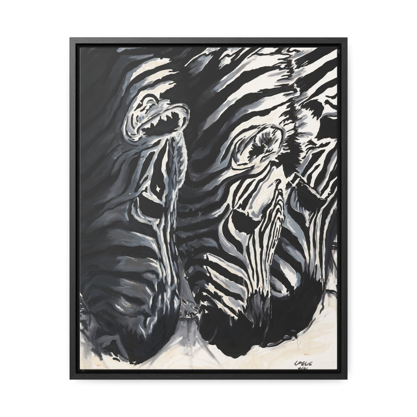 The Baby Zebras - Framed Canvas Print