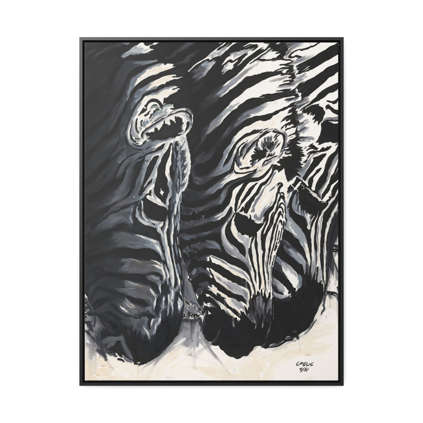 The Baby Zebras - Framed Canvas Print