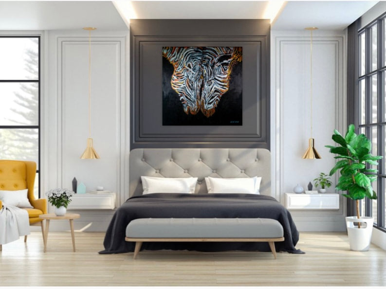 Twin Zebras (Textured Paper Art in a Glass Frame)