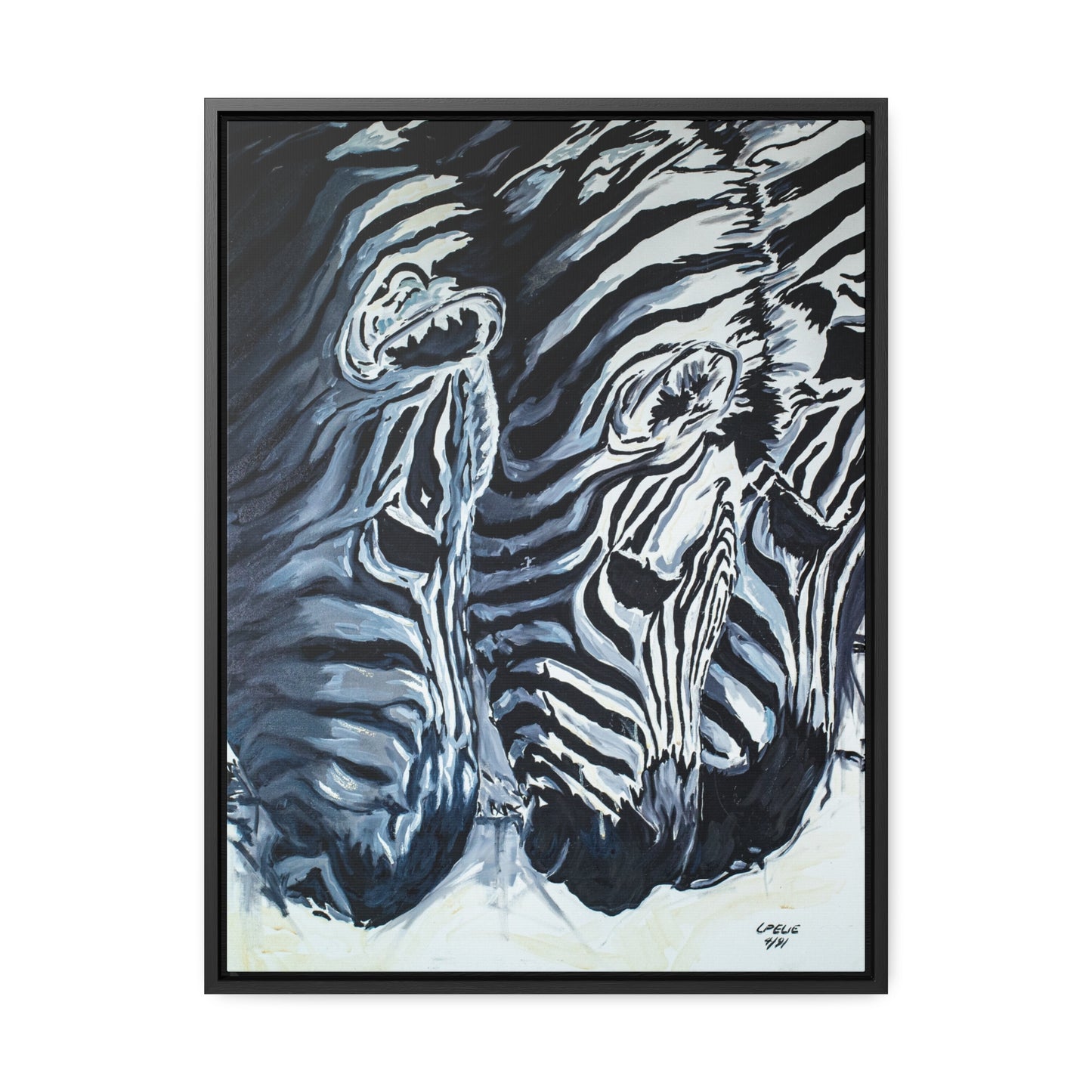 The Baby Zebras - Framed Canvas Print