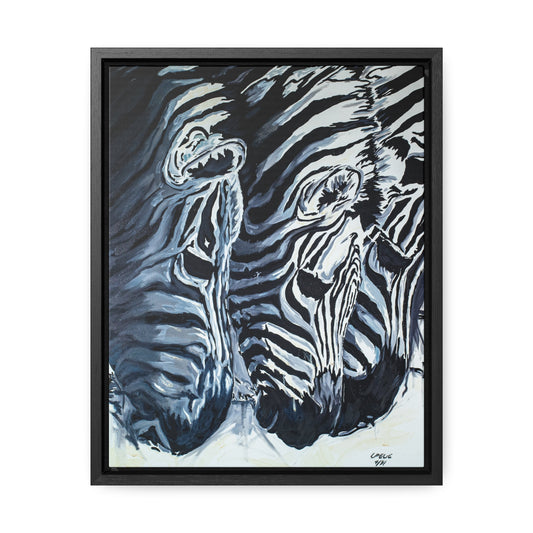 The Baby Zebras - Framed Canvas Print